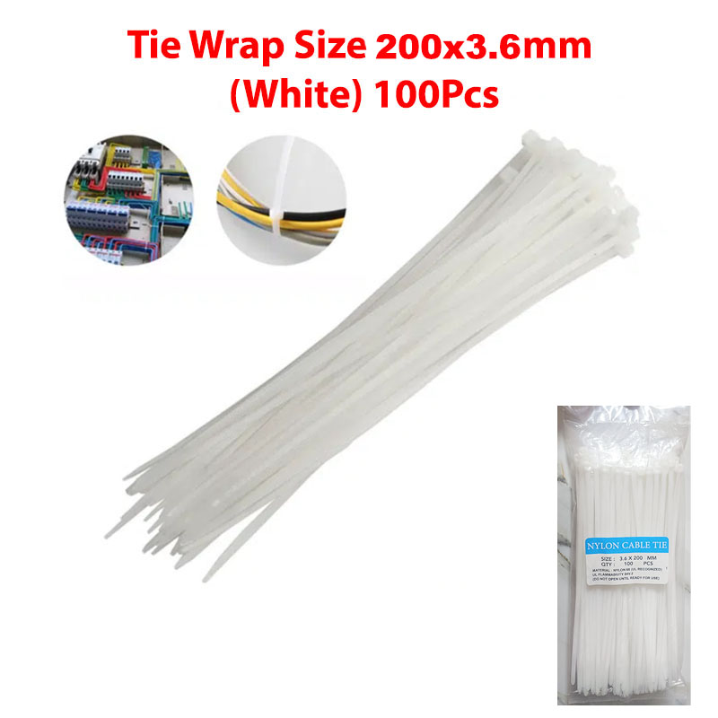 Tie Wrap Size 200x3.6mm (White) 100Pcs