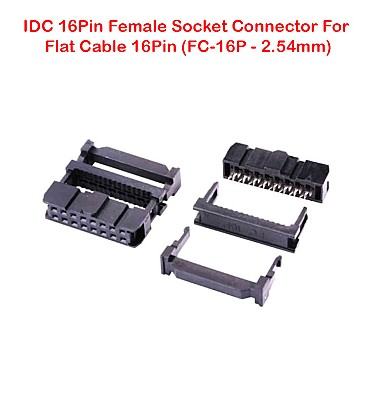 IDC 16Pin Female Socket Connector For Flat Cable 16Pin (FC-16P - 2.54mm)
