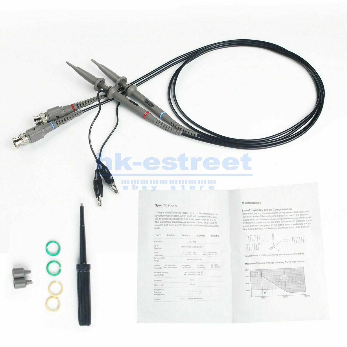 Oscilloscope Probe Cable Kit (P6100-100MHz) 1X/10X Switchable (2Probe)