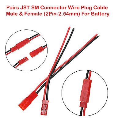 Pair JST SM Connector Wire Plug Cable Male & Female (2Pin-2.54mm) For Battery