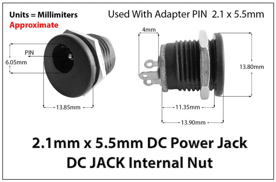 Female DC Power 2.1mm Connector for Box – Plastic (DC-022)