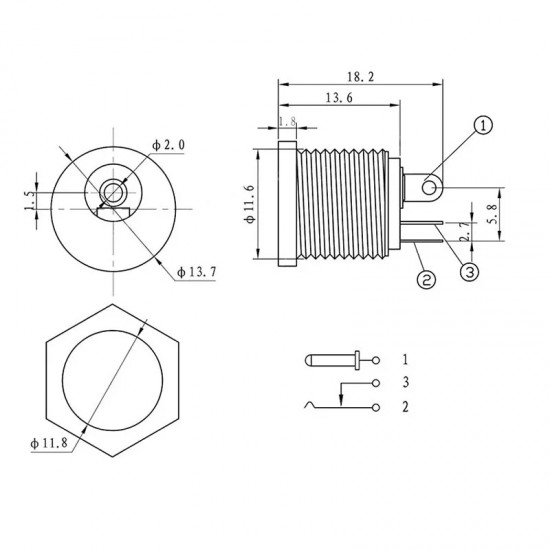 Female DC Power 2.1mm Connector for Box – Plastic (DC-022)