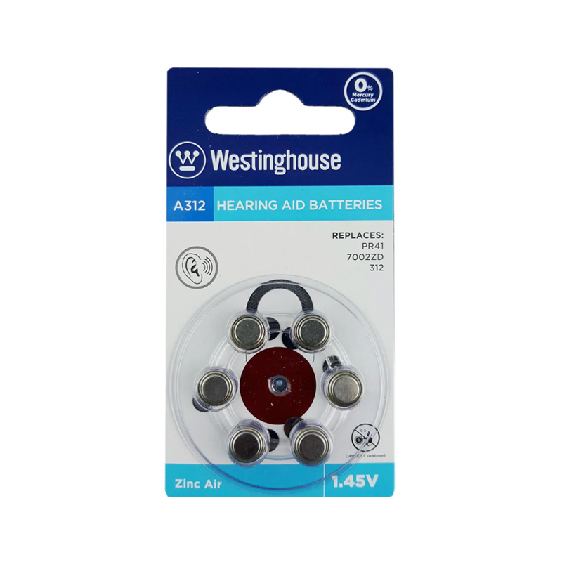 Westinghouse A312 Hearing Aid Battery 1.45V - Silver (6PCS)