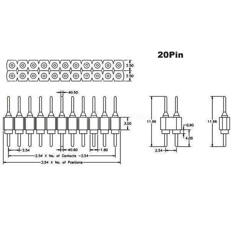 Round Male Pin Header Two Rows Straight (2x20pin - 2.54mm)