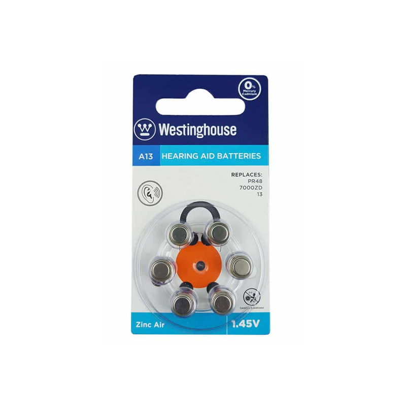 Westinghouse A13 Hearing Aid Battery 1.45V - Silver (6PCS)
