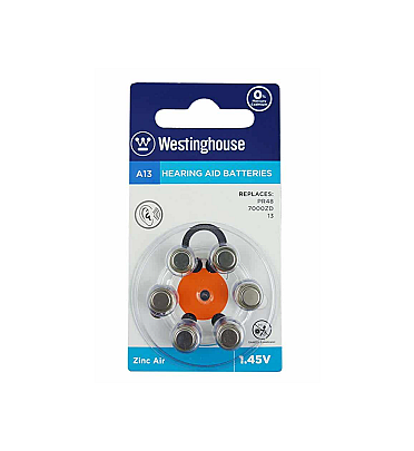 Westinghouse A13 Hearing Aid Battery 1.45V - Silver (6PCS)