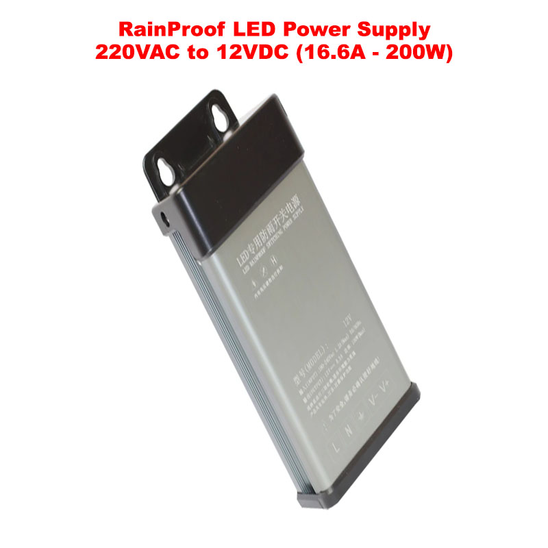 Rainproof LED Power Supply 220VAC to 12VDC (16.6A - 200W)