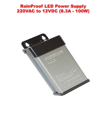 Rainproof LED Power Supply 220VAC to 12VDC (8.3A - 100W)