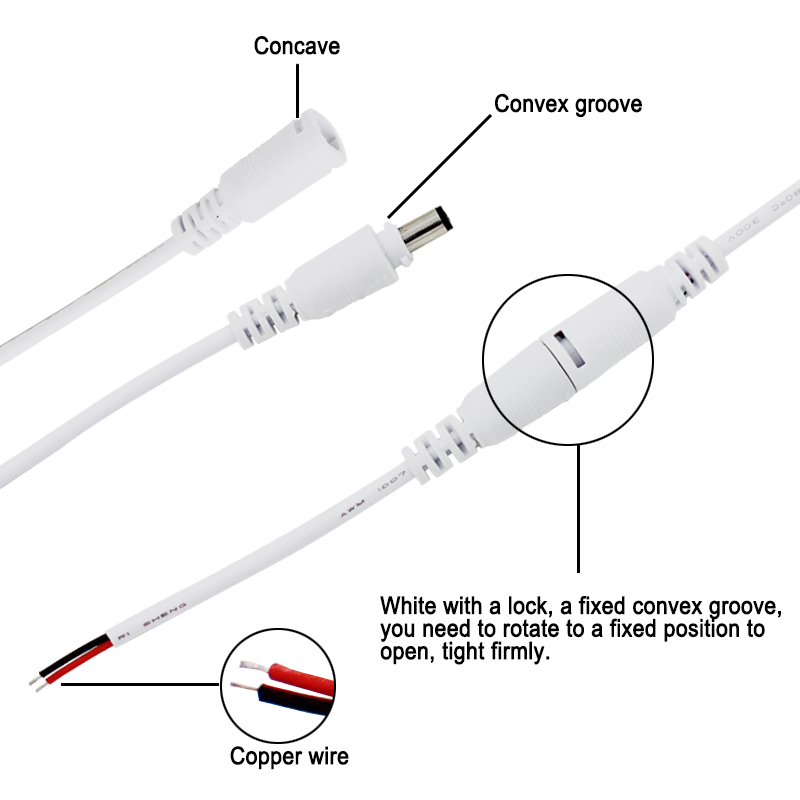 Pair DC Plug Jack Connector (Male + Female) With Wire (With Lock) 5.5×2.1mm