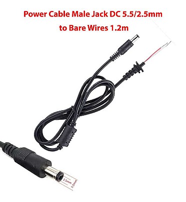 Power Cable Male Jack DC 5.5/2.5mm to Bare Wires 1.2m
