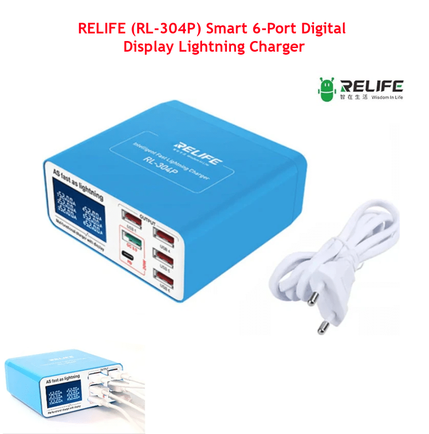 RELIFE (RL-304P) Smart 6-Port Digital Display Lightning Charger