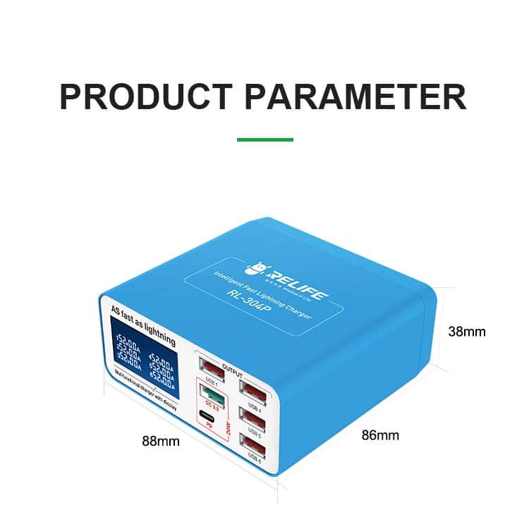 RELIFE (RL-304P) Smart 6-Port Digital Display Lightning Charger