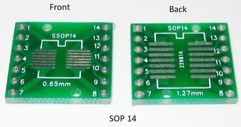 SMD Adapter PCB Board  SSOP/SOP TO DIP (SSop14 - 0.65mm)-(SOP14-1.27MM)