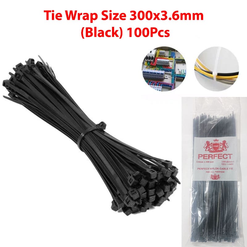 Tie Wrap Size 300x3.6mm (Black) 100Pcs