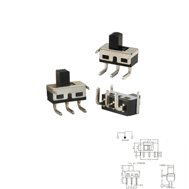 Slide Switch 2 State PCB Mounted Verticle Right Angle (3-PIN - SS-12D11G5 - 1P2T )