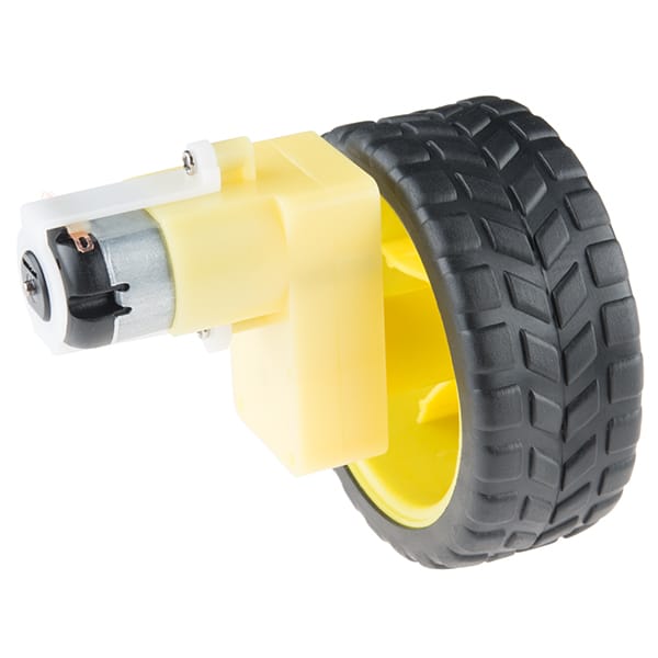 Yellow DC Gearbox Motor L Shape (90°) With Wheel For Robot