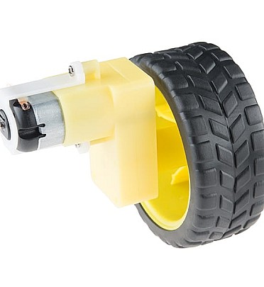 Yellow DC Gearbox Motor L Shape (90°) With Wheel For Robot