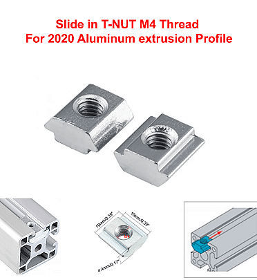 Slide in T-NUT M4 Thread For 2020 Aluminum extrusion Profile