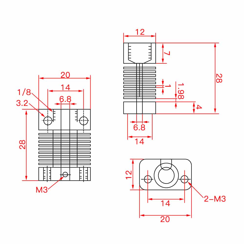 Hotend Heatsink Aluminum Block For Ender3/S CR10/S CR8 For 3D Printer
