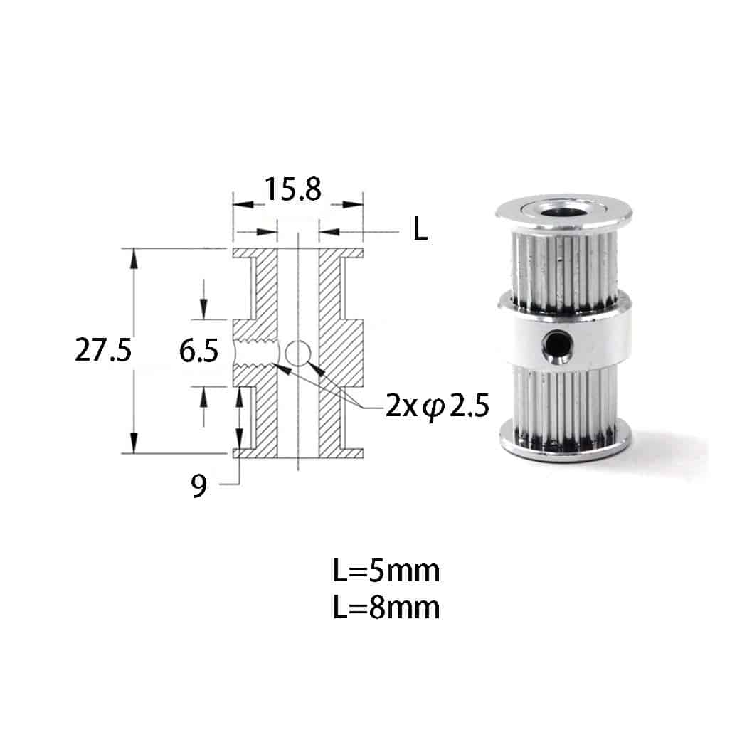 Double Head Timing Pulley GT2 ( 20Teeth-8mm Inner Diameter)