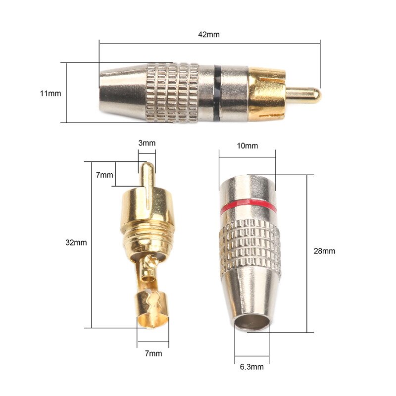 Male RCA Jack Plug 6.3mm (Red)