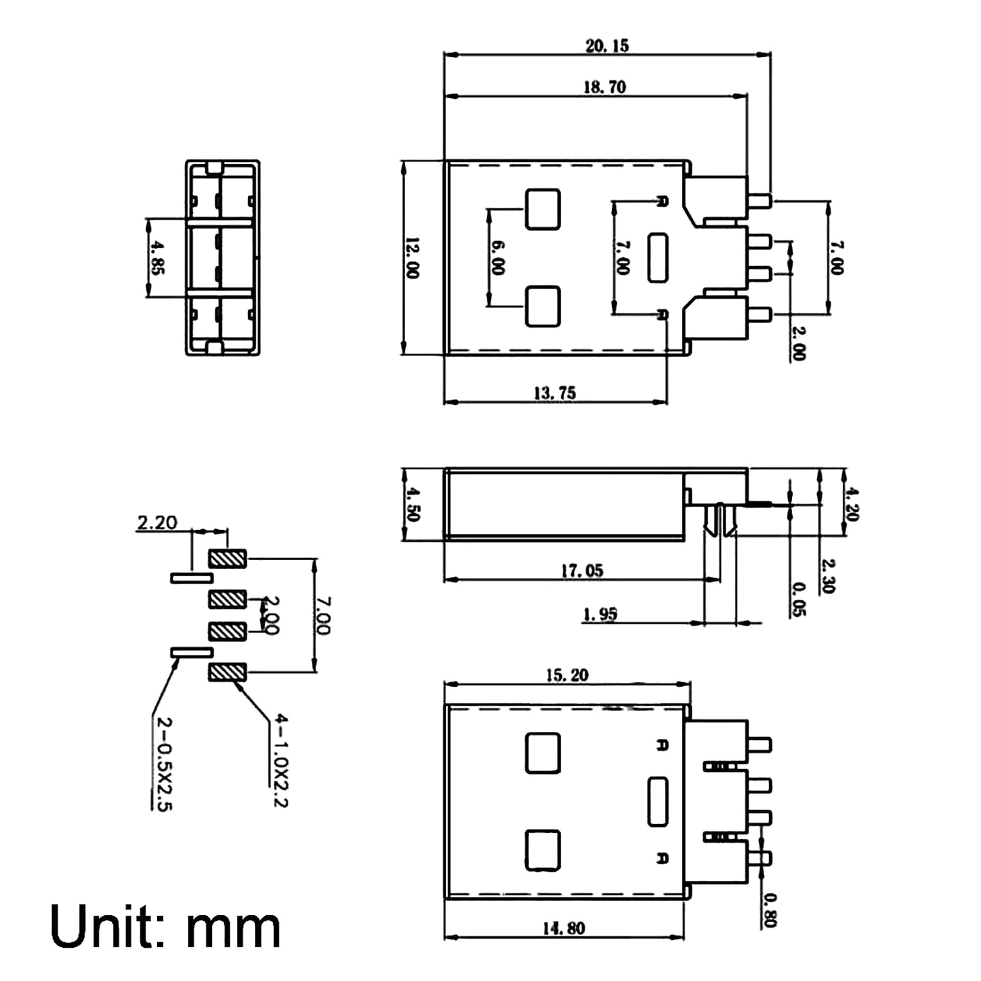 Male USB Connector Type A - SMD