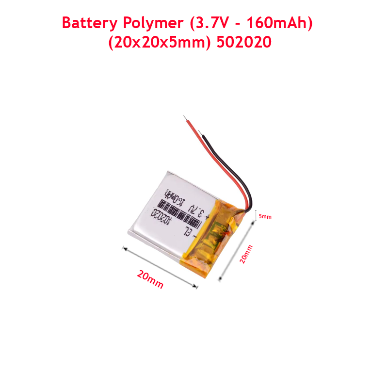 Battery Polymer (3.7V - 160mAh) Li-Ion Single Cell (20x20x5mm) 502020