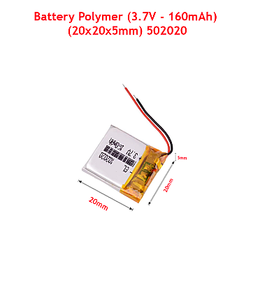 Battery Polymer (3.7V - 160mAh) Li-Ion Single Cell (20x20x5mm) 502020