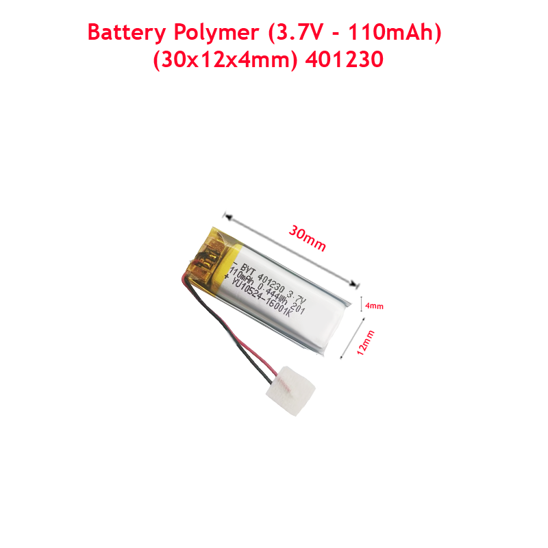 Battery Polymer (3.7V - 110mAh) Li-Ion Single Cell (30x12x4mm) 401230