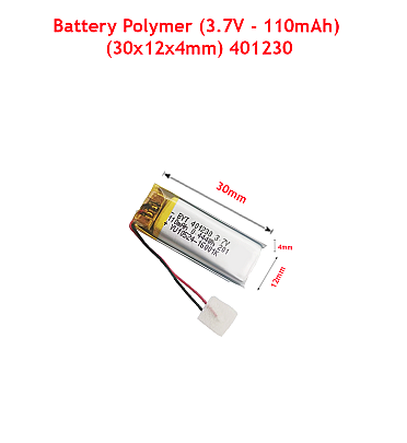 Battery Polymer (3.7V - 110mAh) Li-Ion Single Cell (30x12x4mm) 401230