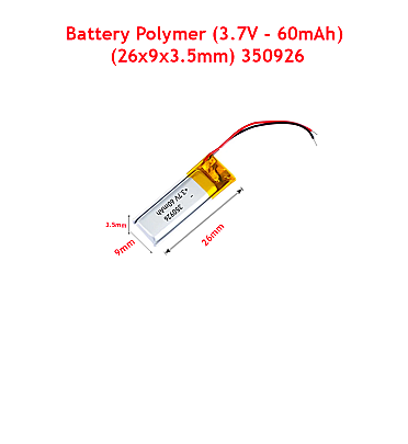 Battery Polymer (3.7V - 60mAh) Li-Ion Single Cell (26x9x3mm) 350926