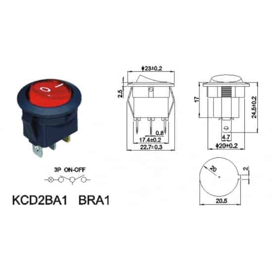 Round Rocker Switch ON-OFF With Lamp 3Pin