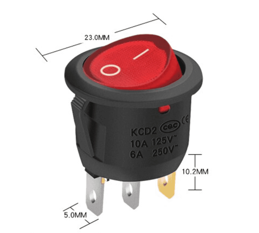 Round Rocker Switch ON-OFF With Lamp 3Pin (Green)