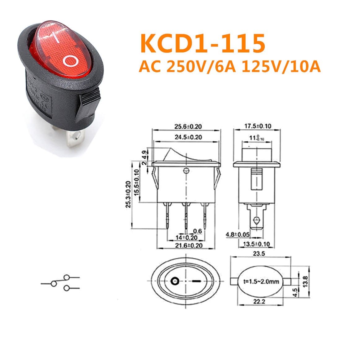 Elliptical Ship type Switch With Lamp 3Pin (KCD1-115)