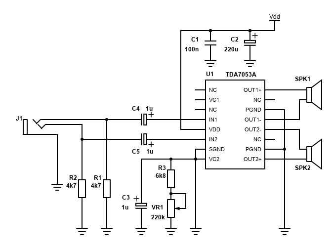 TDA7053 (2x1W Portable/Mains-Fed Stereo Power Amplifier)