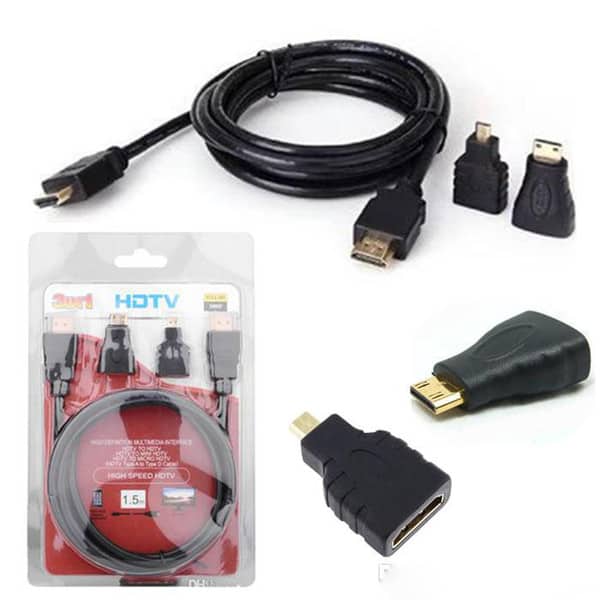 3in1 HDMI to HDMI/Mini/Micro HDMI Adaptor Cable Kit HD 1.5Meter For Tablet PC TV
