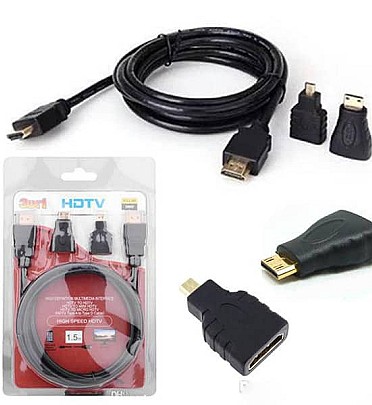 3in1 HDMI to HDMI/Mini/Micro HDMI Adaptor Cable Kit HD 1.5Meter For Tablet PC TV