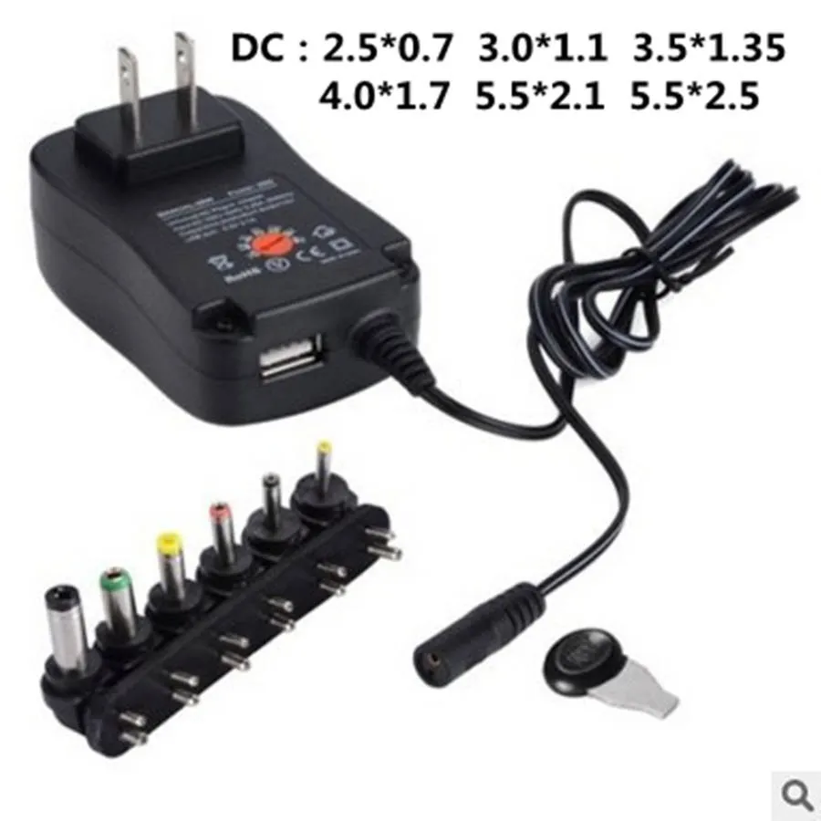 Universal AC/DC Variable Adapter With 8 Selectable Adapter Plugs (30W-2A)  with USB Port Hopson