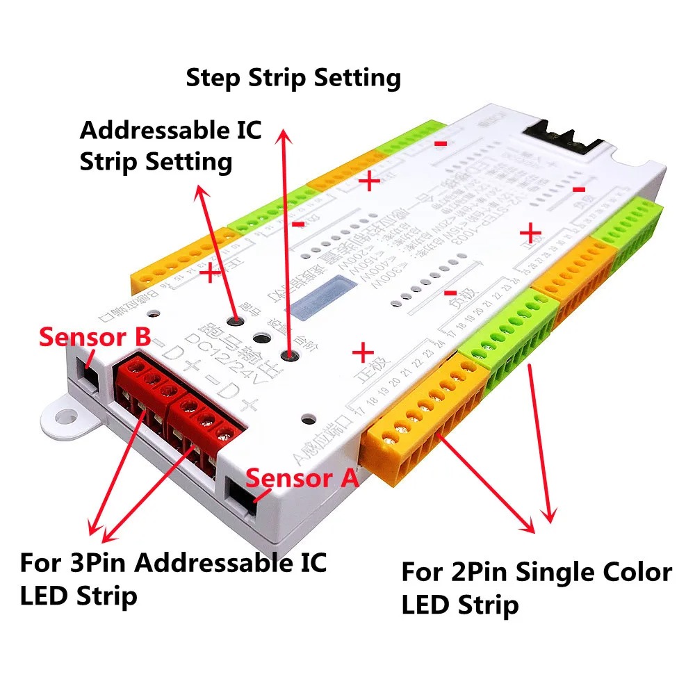 Programming LED Steps Stair Controller (2 IN 1) 32 Ways And Addressable IC Led (V2-STEP-1003)