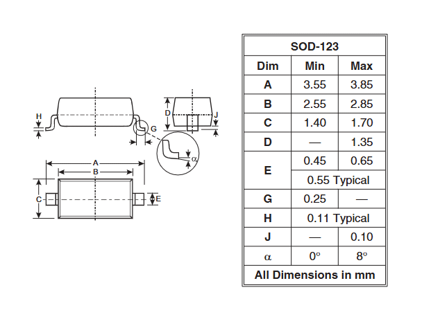 SMD Zener Diode SOD-123 (6.2V/0.5Watt) SDZ6V2G