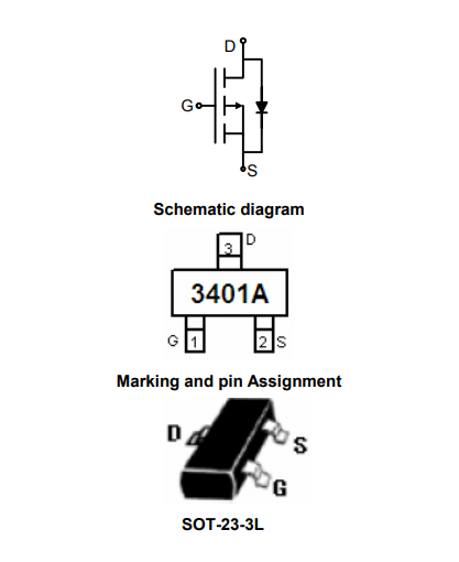 HM3401A SMD (Small Signal Mosfet P-Channel) SOT-23