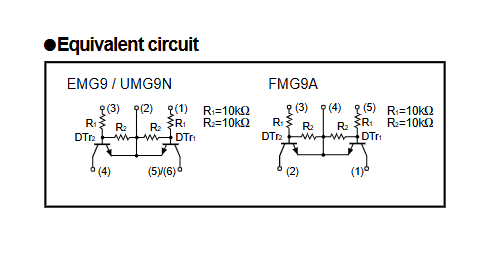 FMG9A SMD (50V, 100 mA) Dual Digital NPN Transistors SC-74A