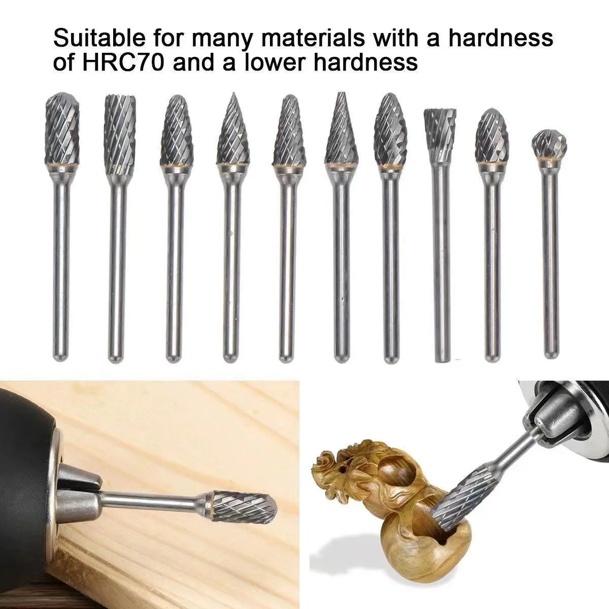Tungsten Carbide Rotary File Set 3x6mm Double Cut Rotary Burr 10Pcs/Set For Rotary Tools Accessories
