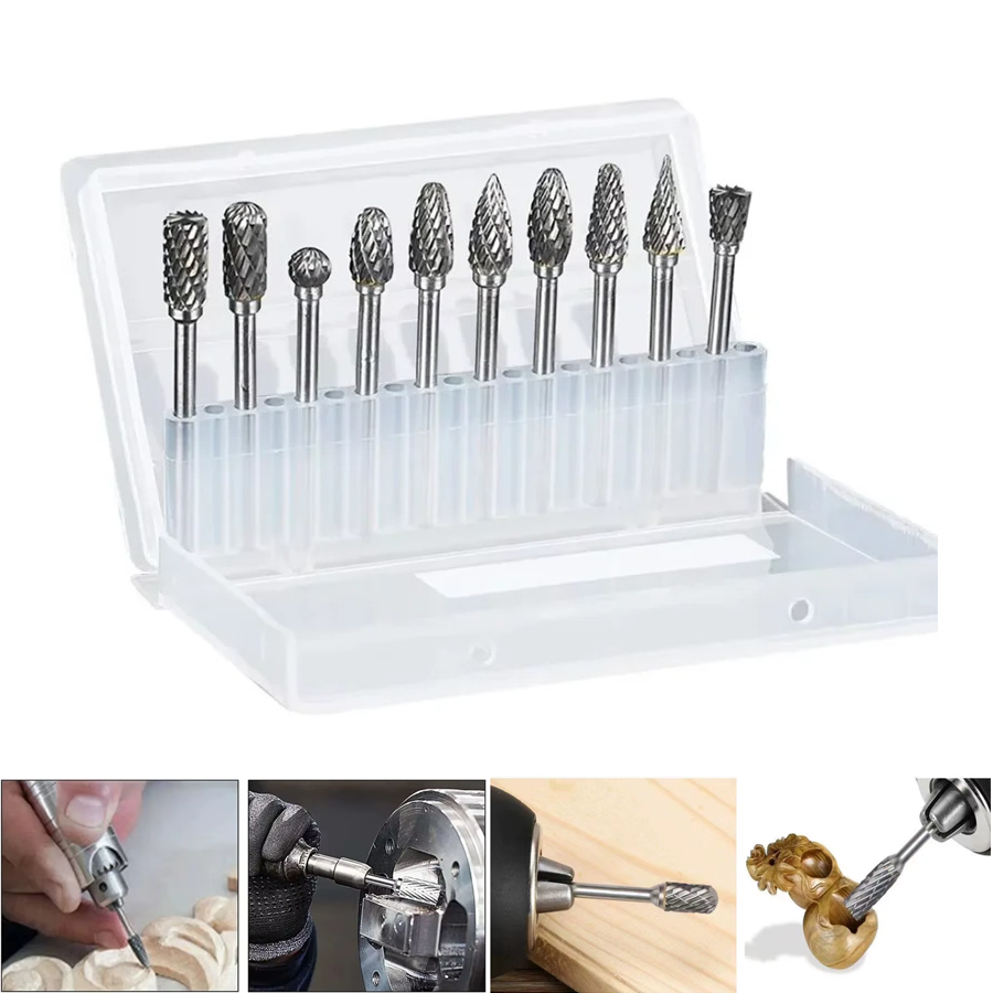 Tungsten Carbide Rotary File Set 3x6mm Double Cut Rotary Burr 10Pcs/Set For Rotary Tools Accessories