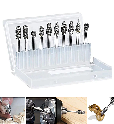 Tungsten Carbide Rotary File Set 3x6mm Double Cut Rotary Burr 10Pcs/Set For Rotary Tools Accessories