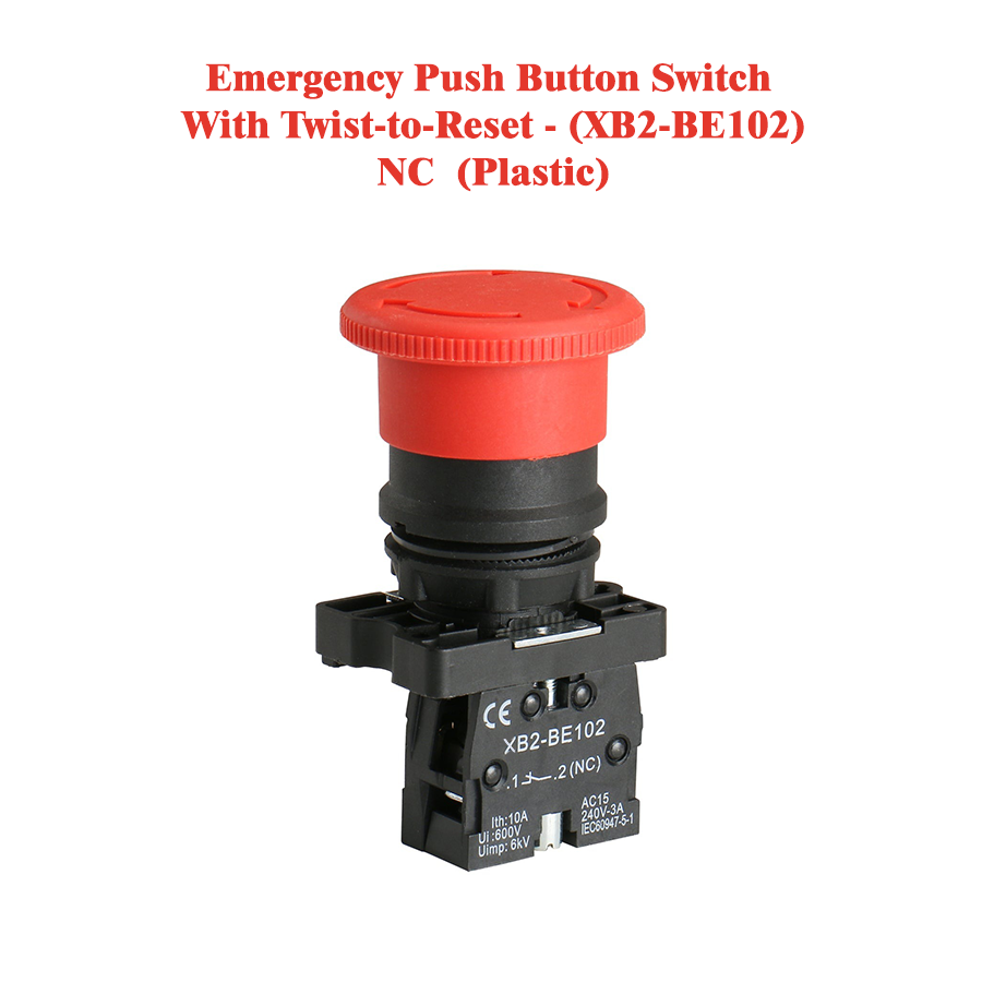 Emergency Push Button Switch With Twist-to-Reset - (XB2-BE102) NC  (Plastic)