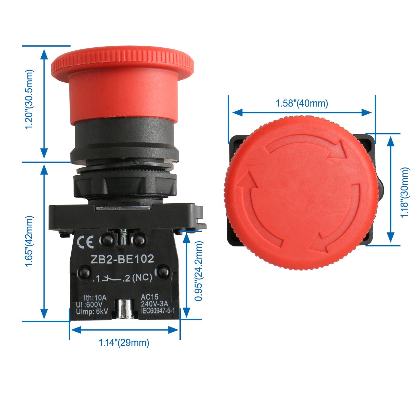 Emergency Push Button Switch With Twist-to-Reset - (XB2-BE102) NC  (Plastic)