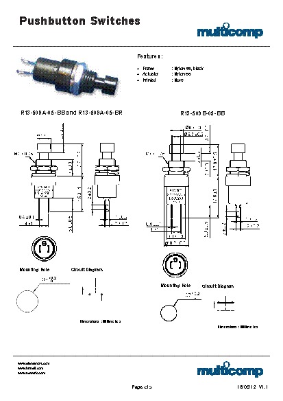 Push Button N.C (1.5A) Black (R13-509)
