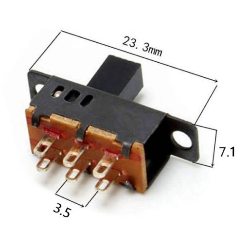 Miniature ON-OFF-ON Slide Switch DPDT 3 Position 6 Pin