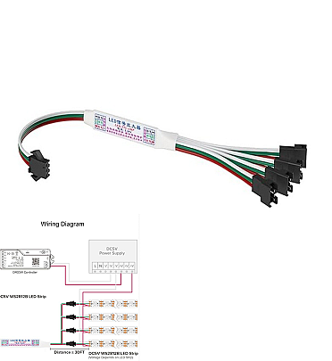 Mini TTL Signal Amplifier Repeater 1 to 4 Support 3Pin Addressable RGB IC WS2812B WS2811 16703 SK6812 DC 5-24V